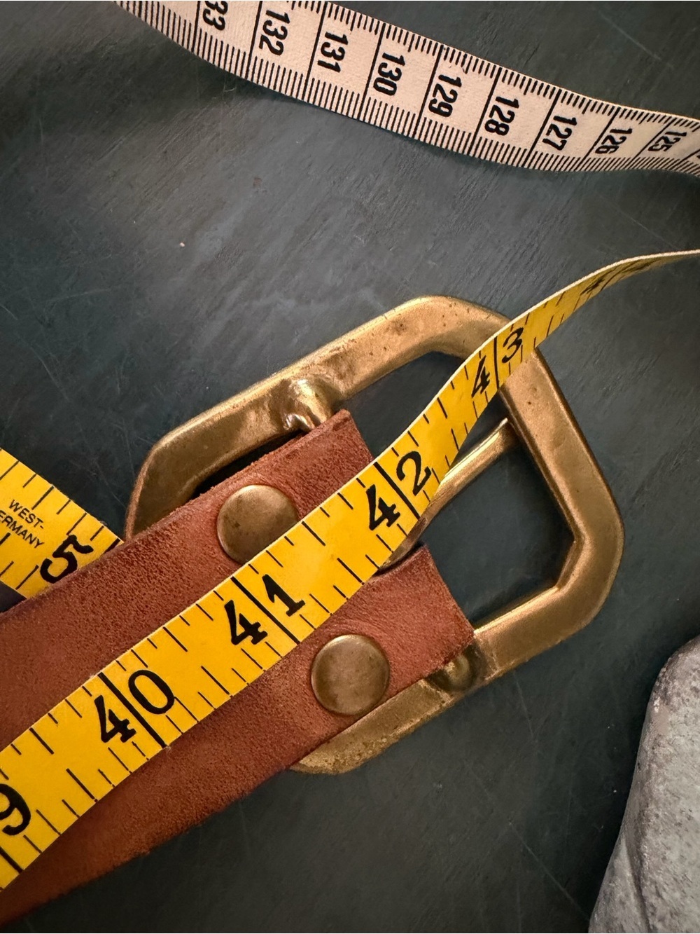 Lucky Brand Tan Leather belt with octagonal brass buckle and beaded design. - Picture 5 of 5